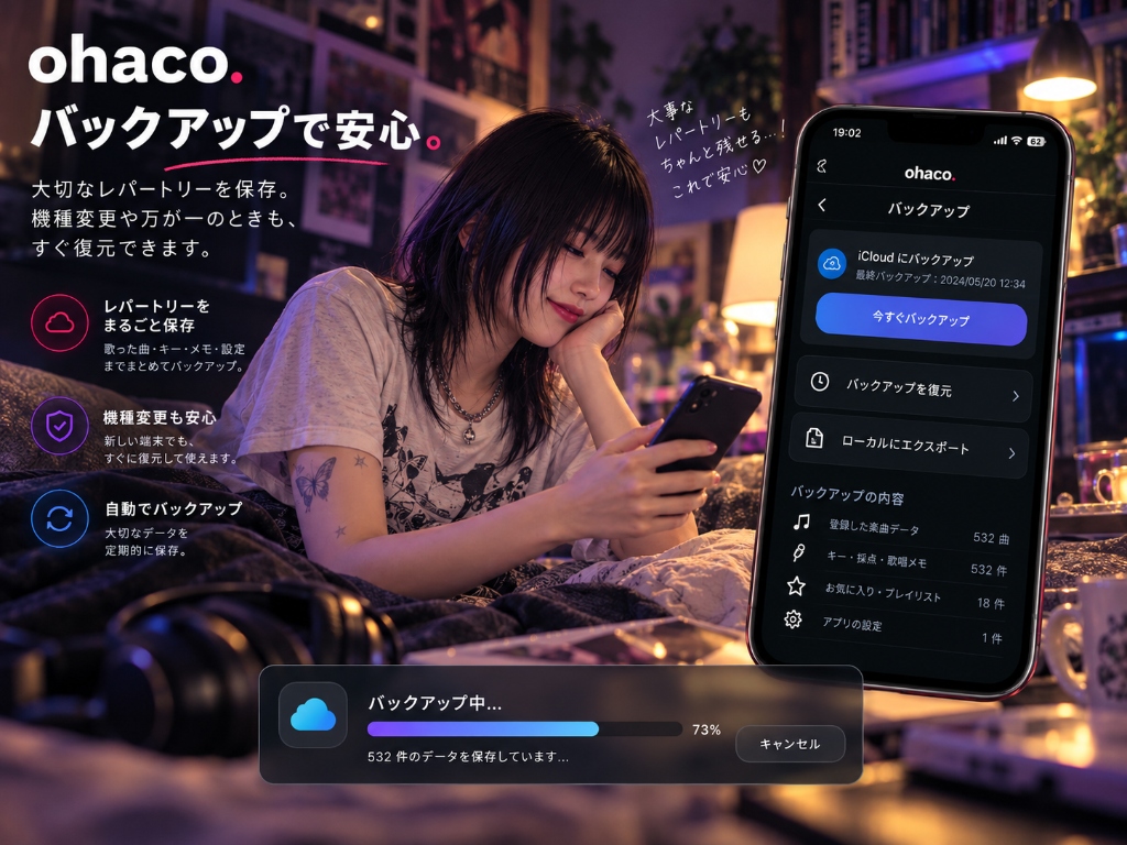 クラウドバックアップとデータ復元画面のビジュアル