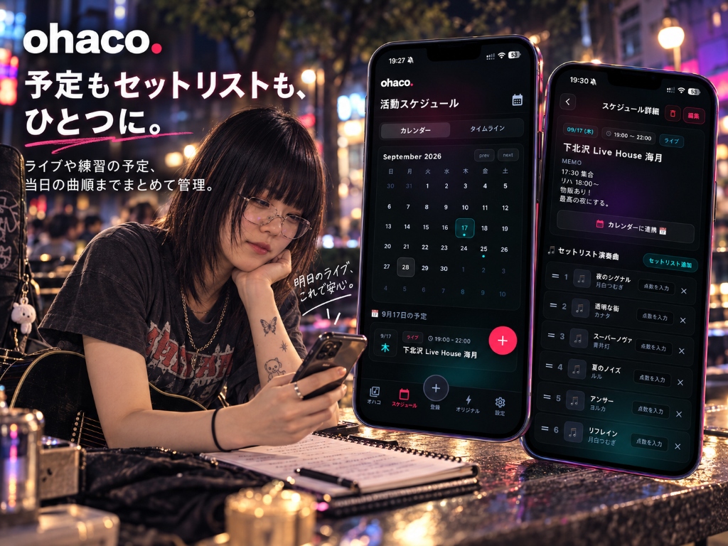活動スケジュールとセットリスト演奏曲管理のビジュアル