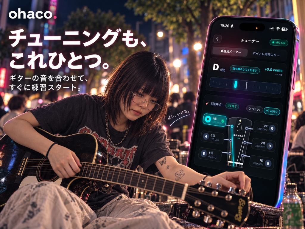高精度ギターチューナーとボイトレ用ピッチモニターのビジュアル